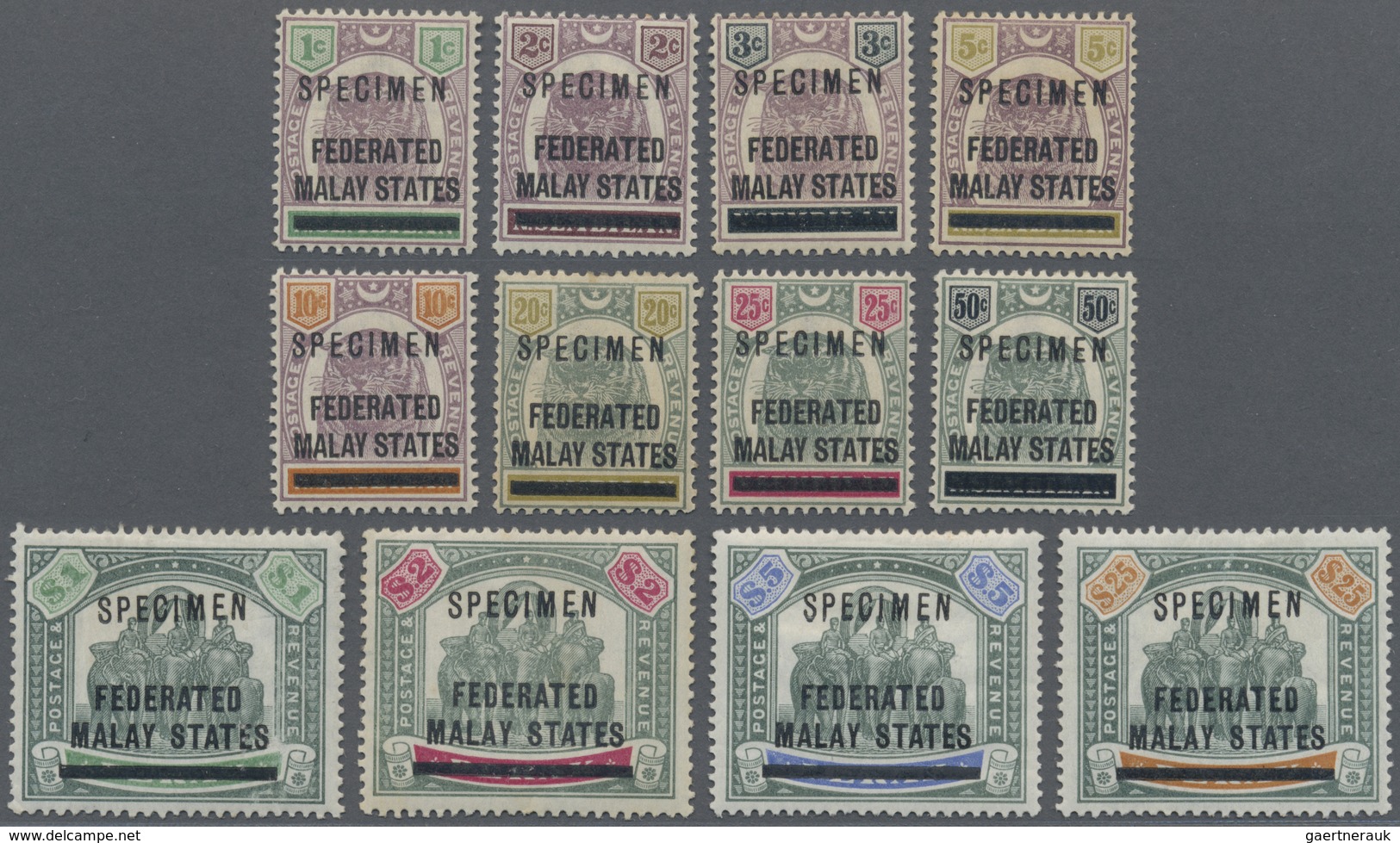 Malaiischer Staatenbund: 1900 Complete Set Of 12 Up To $25 Overprinted "SPECIMEN", Mounted Mint, Few - Federated Malay States