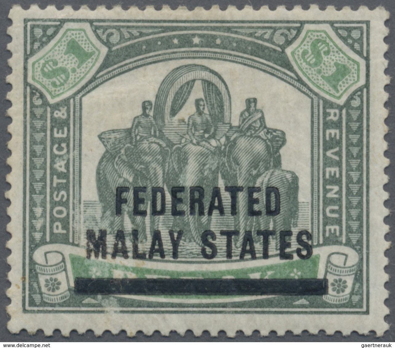 * Malaiischer Staatenbund: 1900 'Elephants' $1 Green & Pale Green Of Perak Overprinted "FEDERATED/MALA - Federated Malay States