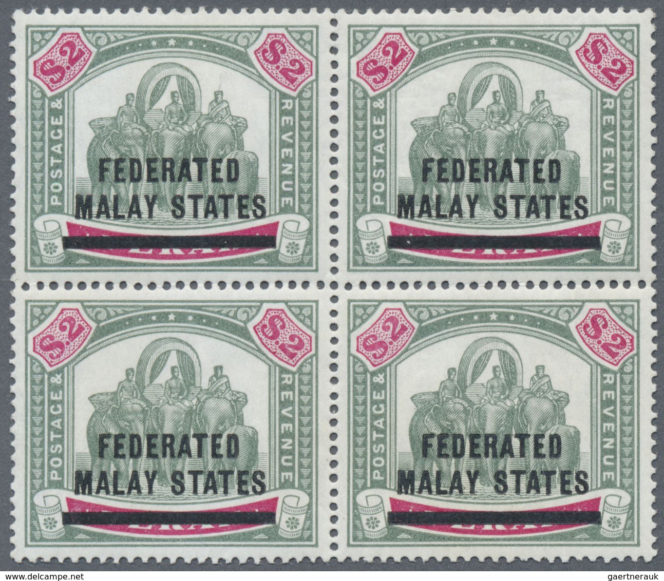 * Malaiischer Staatenbund: 1900, Elephant Definitive Of Perak $2 Green And Carmine Optd. 'FEDERATED MA - Federated Malay States