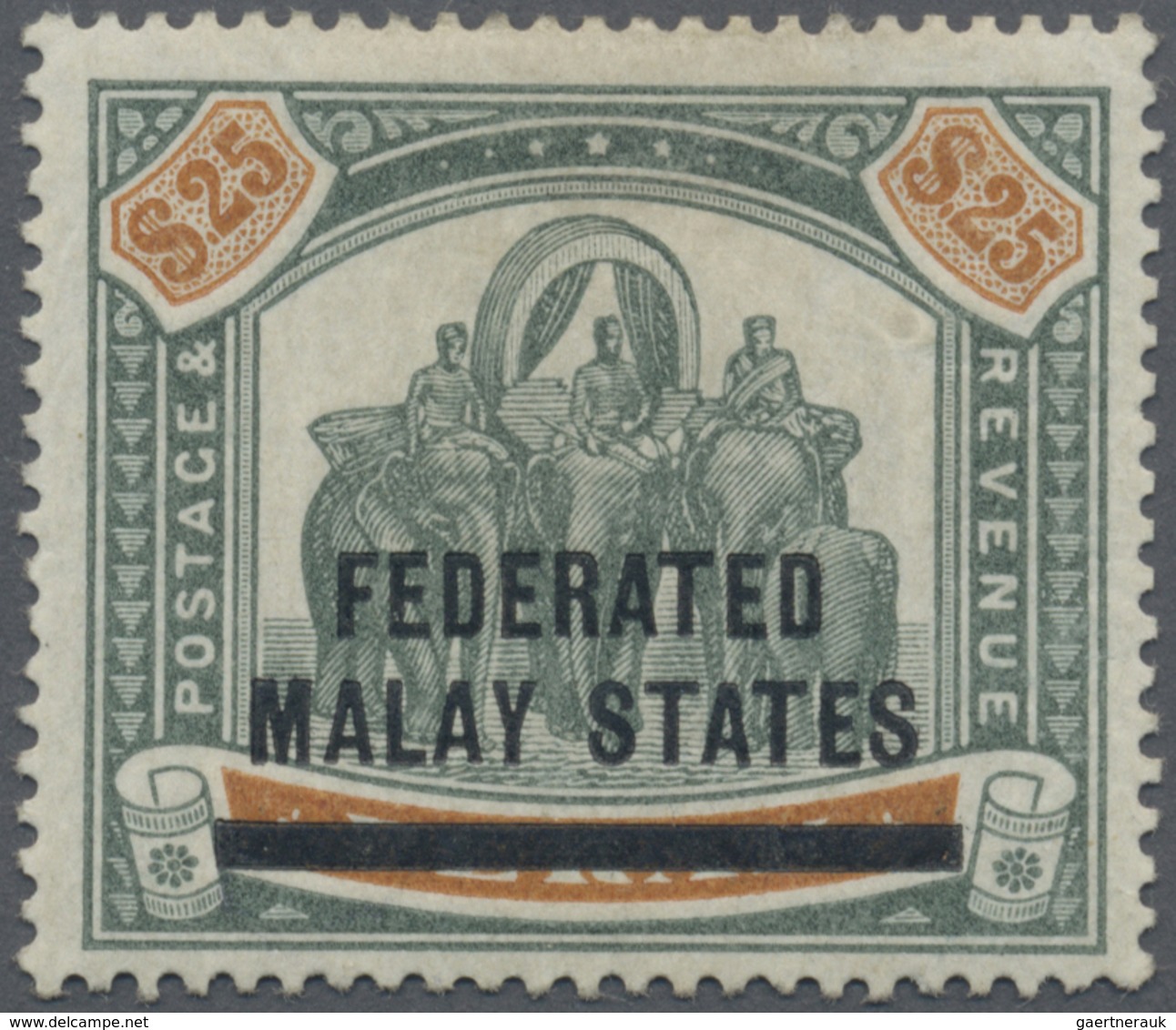 * Malaiischer Staatenbund: 1900 'Elephants' $25 Green & Orange Of Perak Overprinted "FEDERATED/MALAY S - Federated Malay States