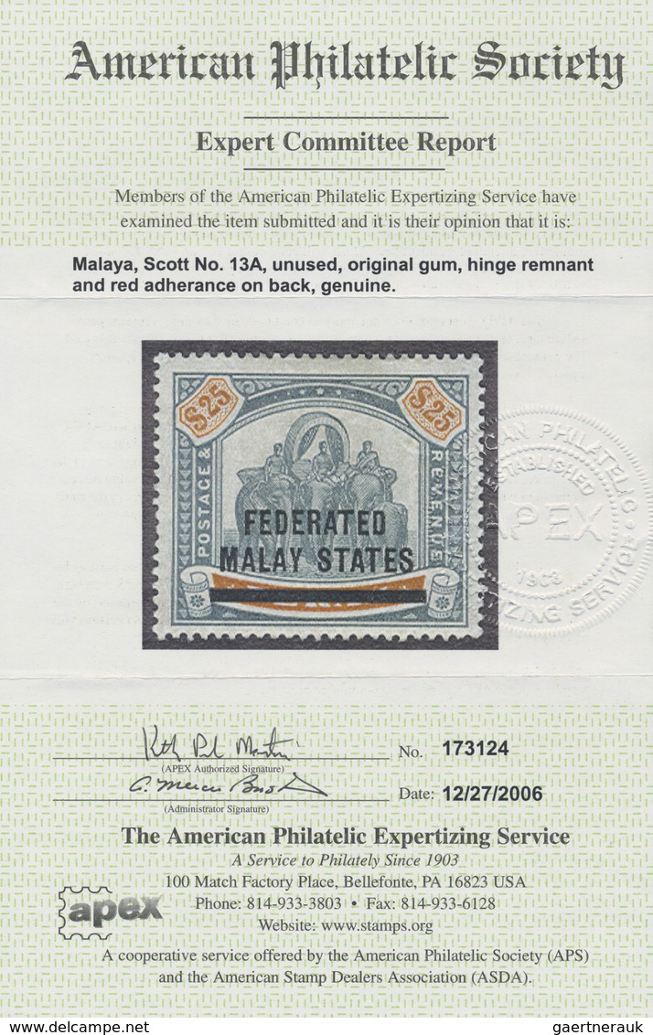 * Malaiischer Staatenbund: 1900 'Elephants' $25 Green & Orange Of Perak Overprinted "FEDERATED/MALAY S - Federated Malay States