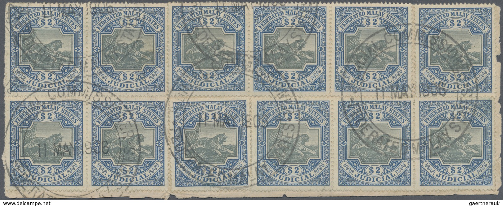 Brfst Malaiischer Staatenbund: FISCALS 1903: Group Of 19 JUDICAL Stamps On Five Pieces All Cancelled/tied - Federated Malay States