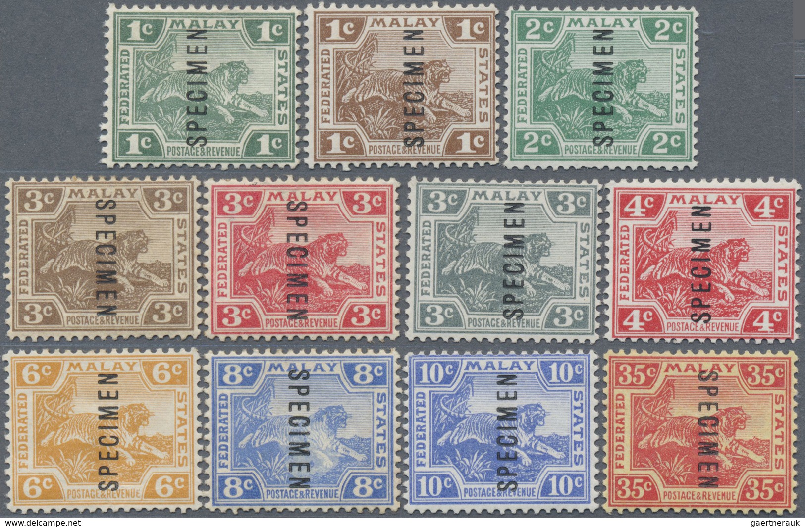 * Malaiischer Staatenbund: 1904/1922, Tiger Definitives With Wmk. Mult. Crown CA Complete Set Of 11 Wi - Federated Malay States