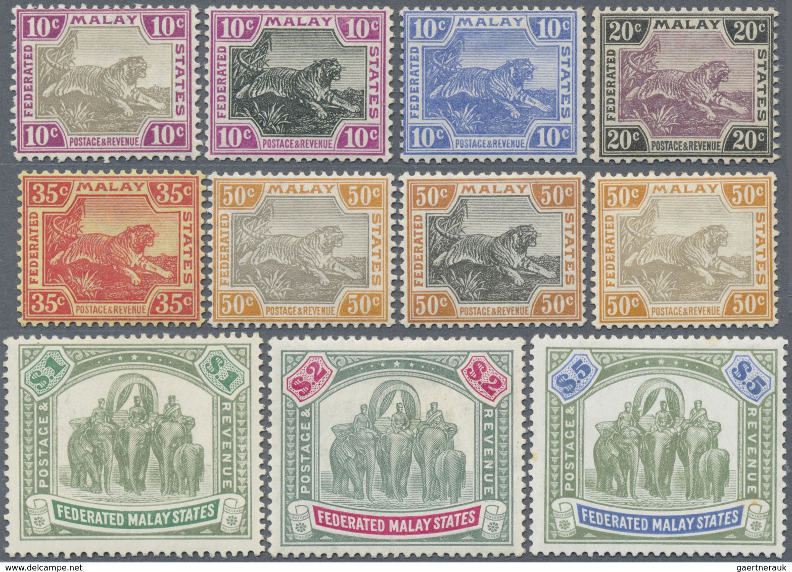 * Malaiischer Staatenbund: 1904/1922, Tiger And Elephant Definitives With Wmk. Mult. Crown CA Complete - Federated Malay States