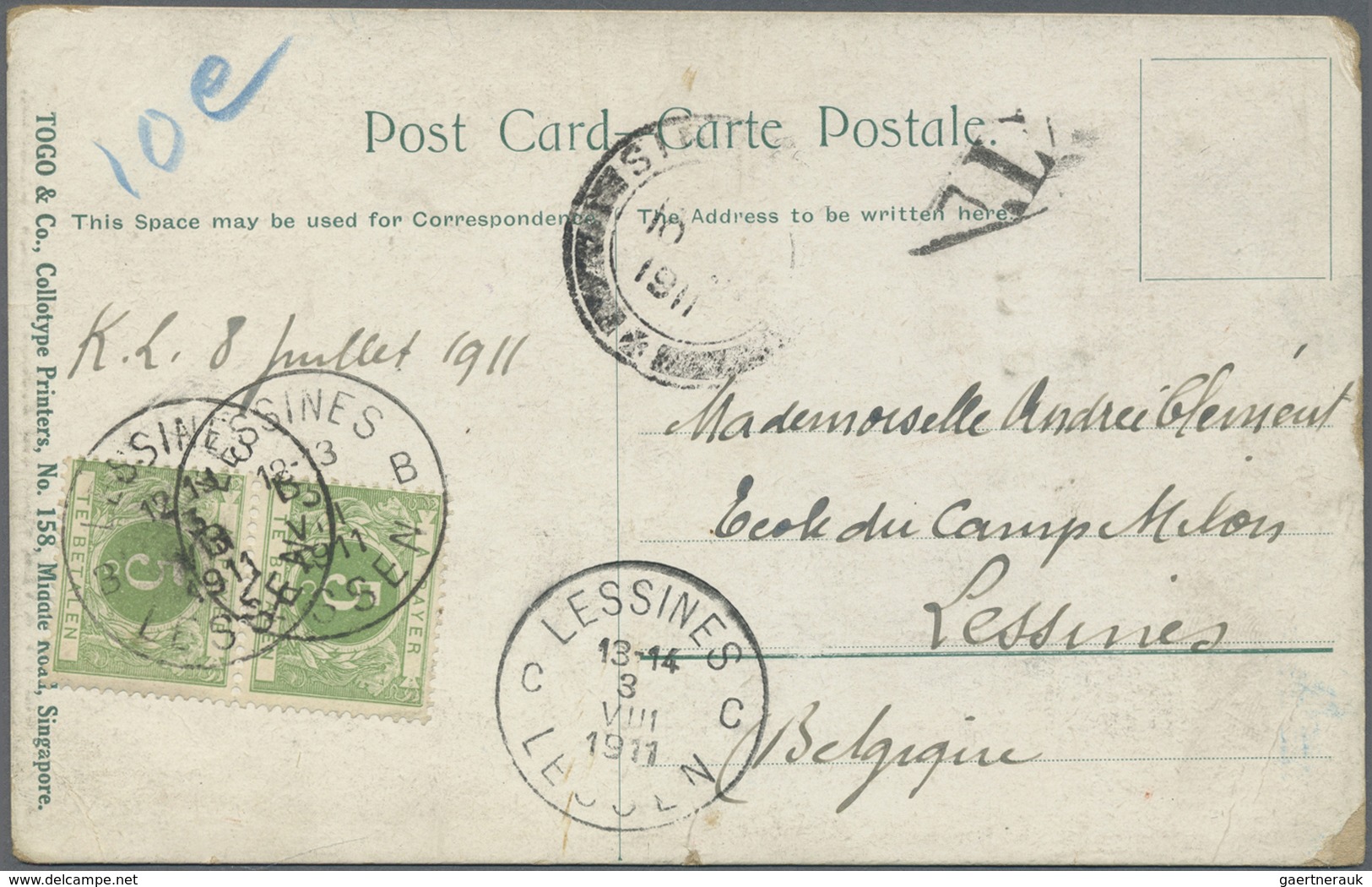 Br Malaiischer Staatenbund: 1911, 1 C Green, Insufficiently Franked On Picture Side Of Realphoto Ppc "B - Federated Malay States