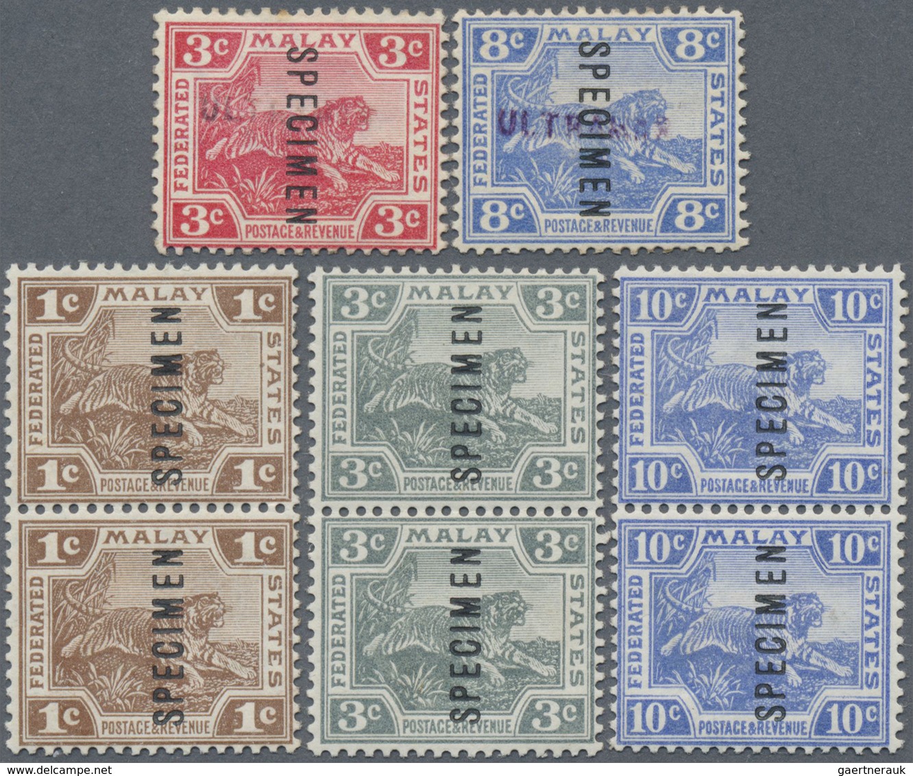 */(*) Malaiischer Staatenbund: 1909/1919, Tiger Definitives With Wmk. Mult. Crown CA 1c. Brown, 3c. Grey A - Federated Malay States