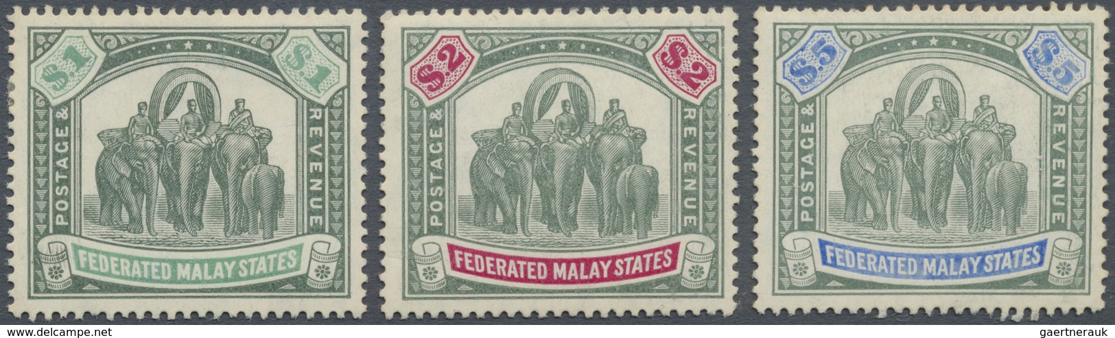 * Malaiischer Staatenbund: 1904-22 Elephants $1, $2 And $5, Wmk Mult Crown CA, Mounted Mint, Few Very - Federated Malay States