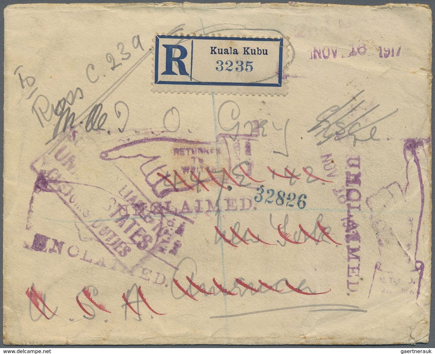 Br Malaiischer Staatenbund: 1917, 5 C Green/carmine On Yellow, Block Of Four On Registered Cover Used I - Federated Malay States