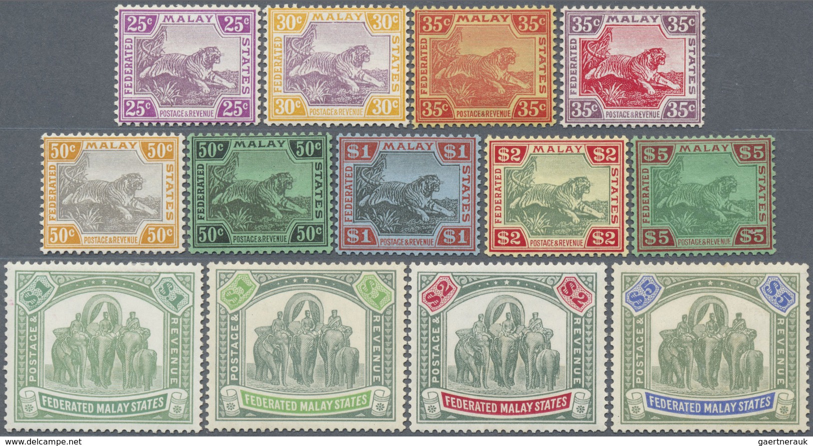 */** Malaiischer Staatenbund: 1922/1934, Tiger And Elephant Definitives With Wmk. Mult. Script CA Complet - Federated Malay States