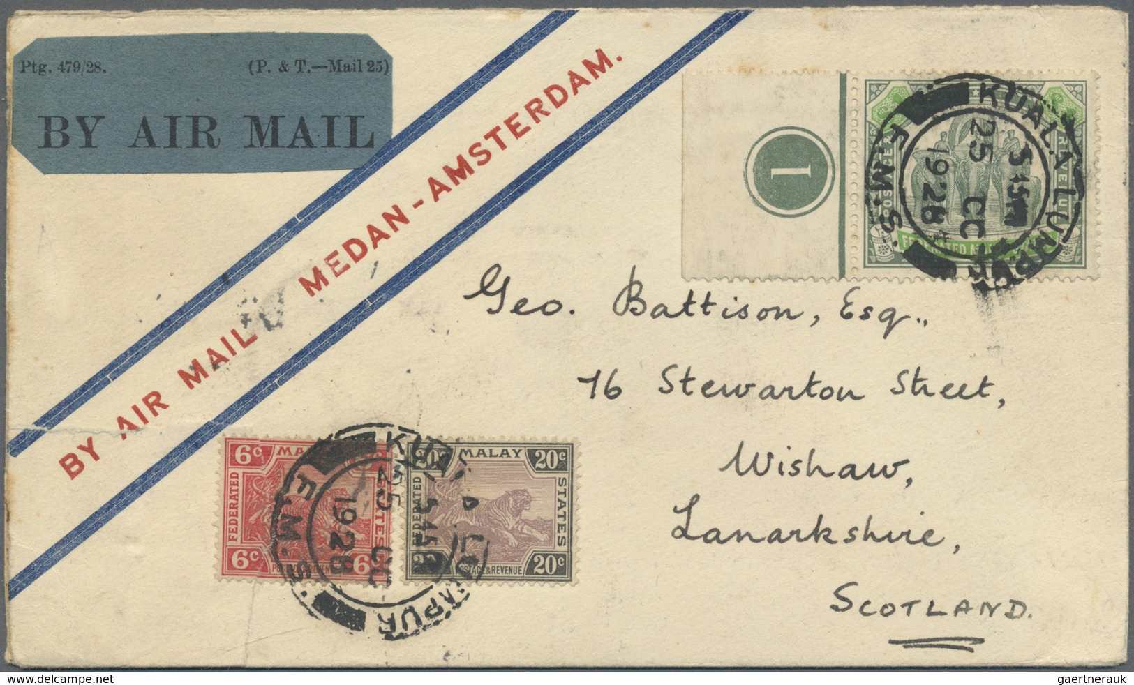 Br Malaiischer Staatenbund: 1928, 6 C Scarlet, 20 C Purple/black And 1 $ Grey-green/emerald With Margin - Federated Malay States