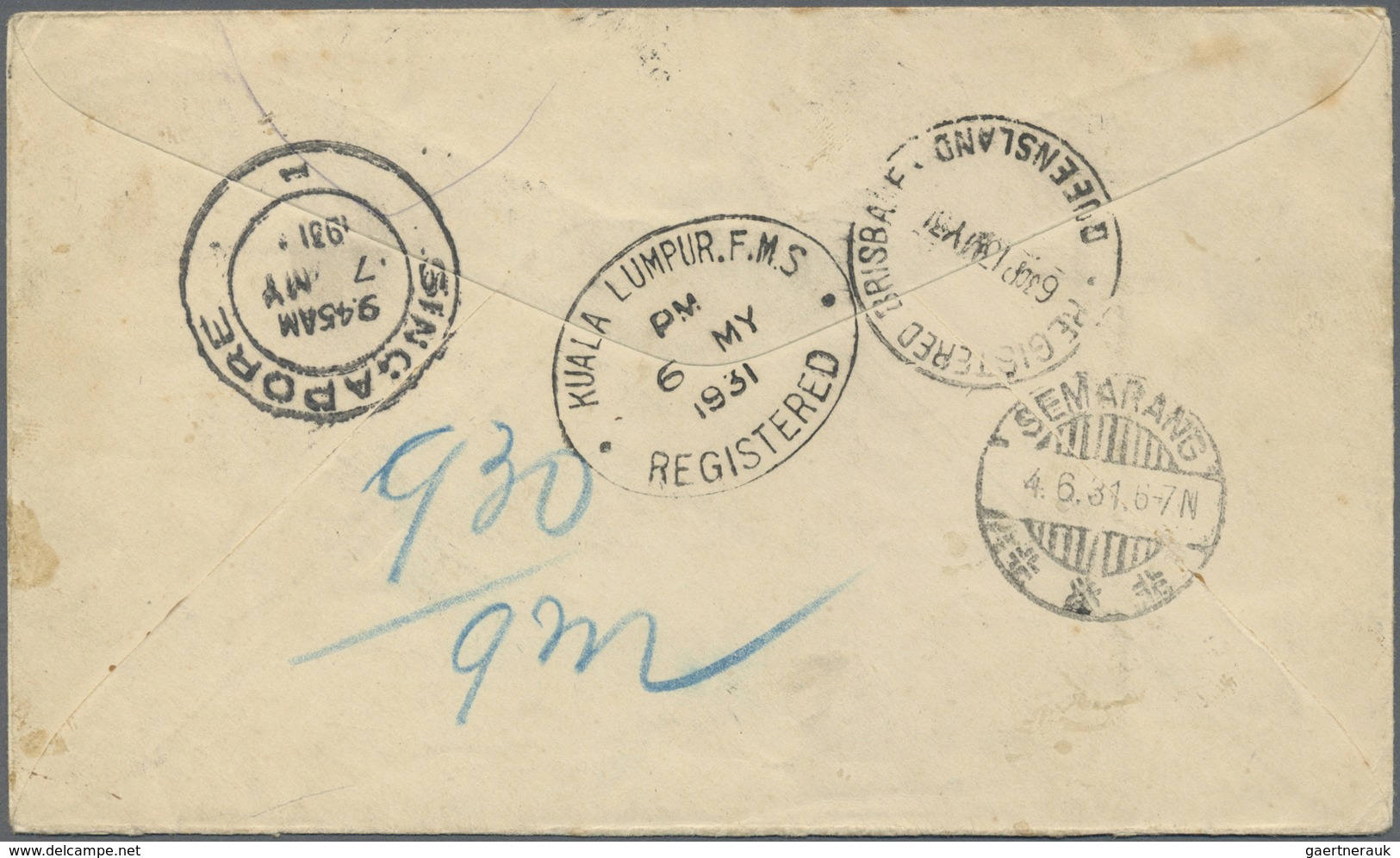 Br Malaiischer Staatenbund: 1931, 3 X 25 C Purple/magenta Multiple Franking On Registered Airmail Cover - Federated Malay States