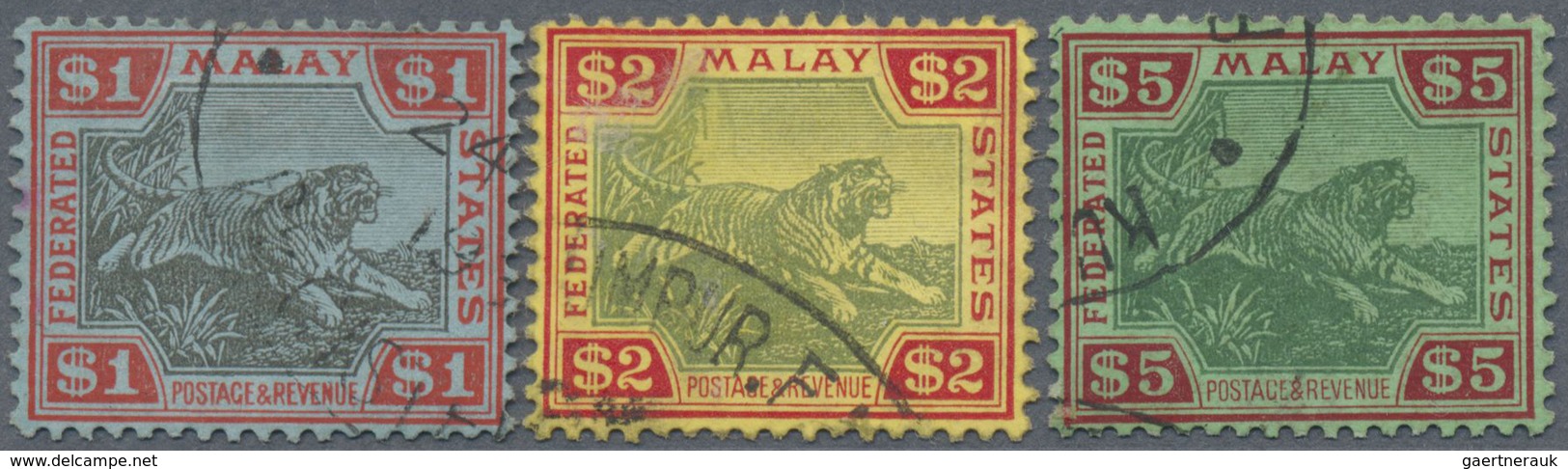 O Malaiischer Staatenbund: 1931/1934, Tiger Definitives With Wmk. Mult. Script CA $1 To $5 Very Fine U - Federated Malay States