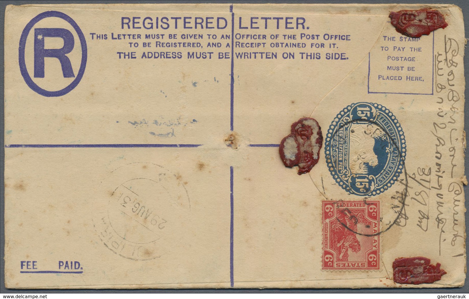 GA Malaiischer Staatenbund: 1923/1931: Three Different Postal Stationery Registered Envelopes Used Upra - Federated Malay States