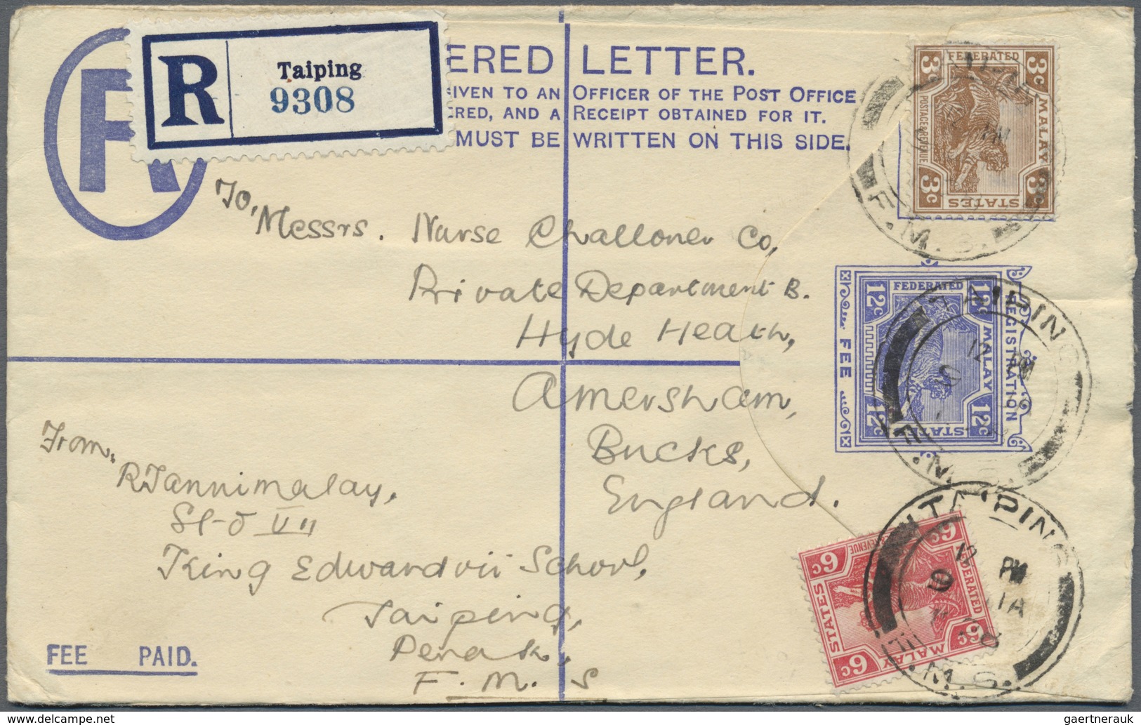 GA Malaiischer Staatenbund: 1926. Registered Envelope 12c Blue Upgraded With SG 58, 3c Brown And SG 64, - Federated Malay States