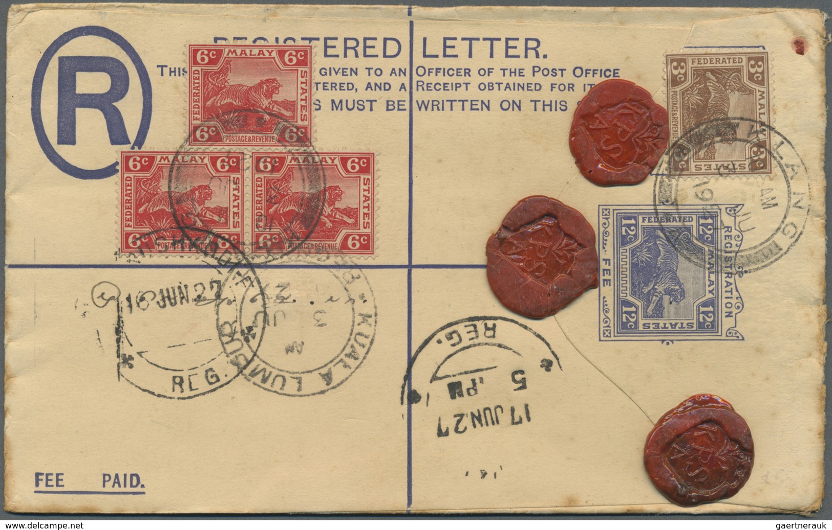 GA Malaiischer Staatenbund: 1927. Registered Postal Stationery Envelope 12c Blue Upgraded With SG 58, 3 - Federated Malay States