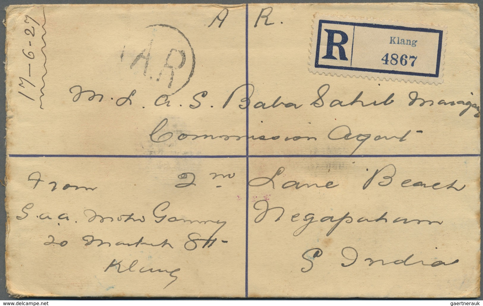 GA Malaiischer Staatenbund: 1927. Registered Postal Stationery Envelope 12c Blue Upgraded With SG 58, 3 - Federated Malay States