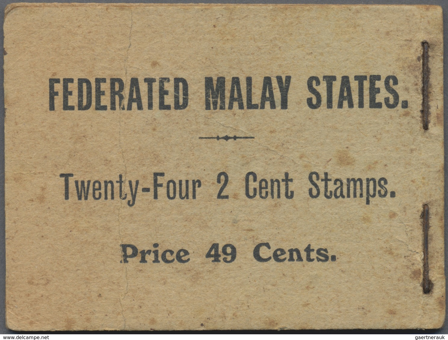 ** Malaiischer Staatenbund: 1919 BOOKLET 49c. Containing 24 Stamps 2c. Green (1919) In Panes Of Six And - Federated Malay States