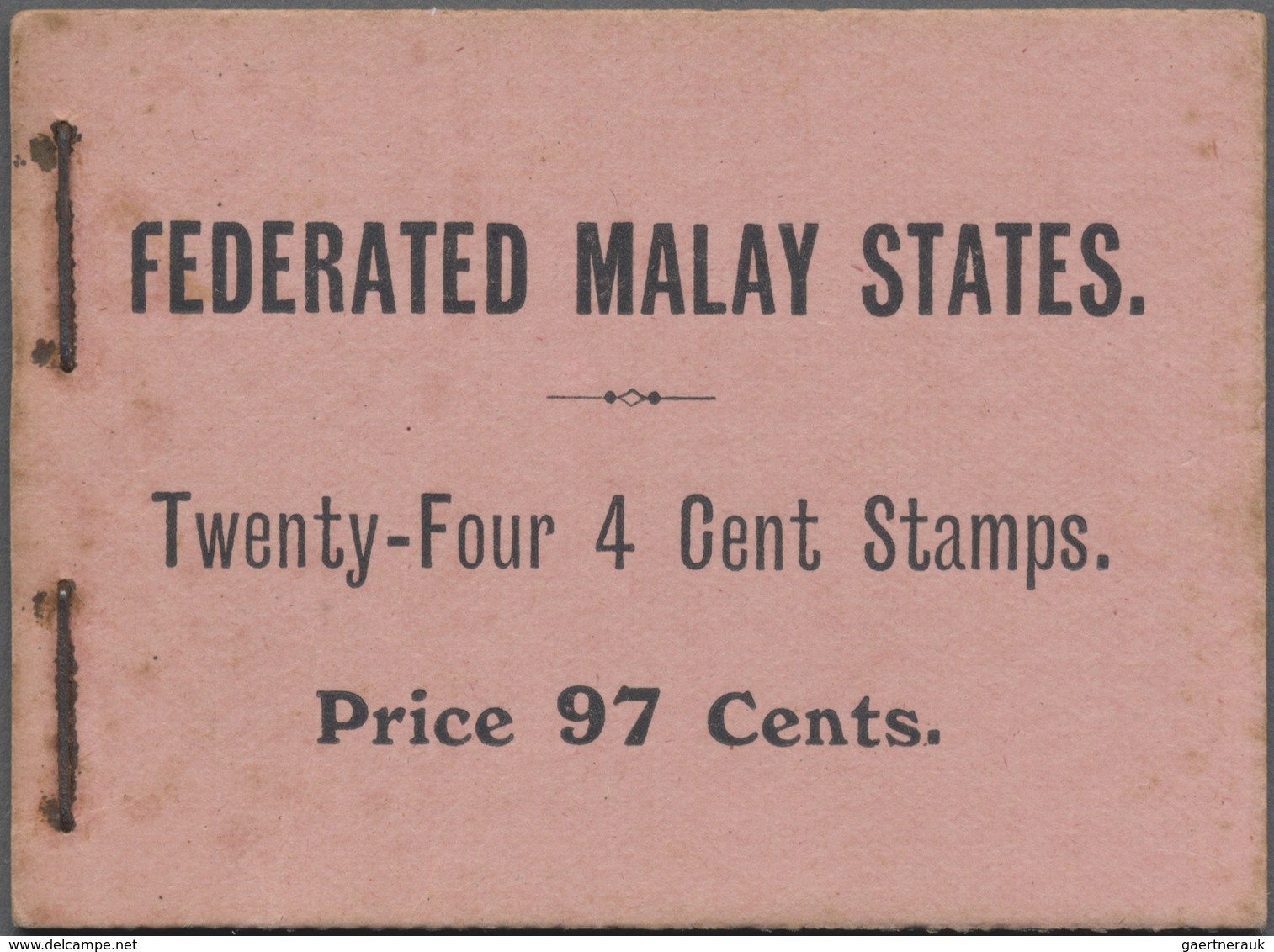 ** Malaiischer Staatenbund: 1919 BOOKLET 97c. Containing 24 Stamps 4c. Scarlet In Panes Of Six And Inte - Federated Malay States