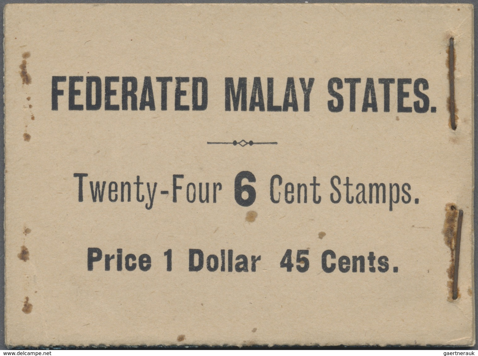 ** Malaiischer Staatenbund: 1922 BOOKLET $1.45 Containing 24 Stamps 6c. Orange In Panes Of Six And Inte - Federated Malay States