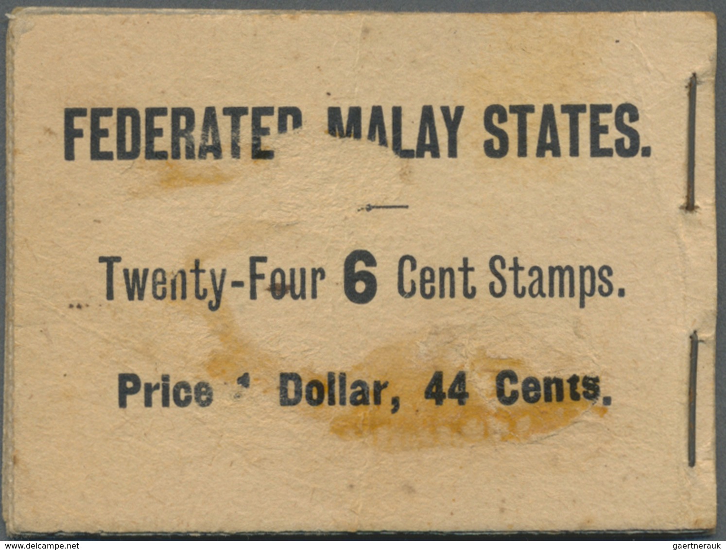 ** Malaiischer Staatenbund: 1926, Definitives "Tiger", $1.44 Booklet, Two Panes (=12 Stamps) Missing, A - Federated Malay States