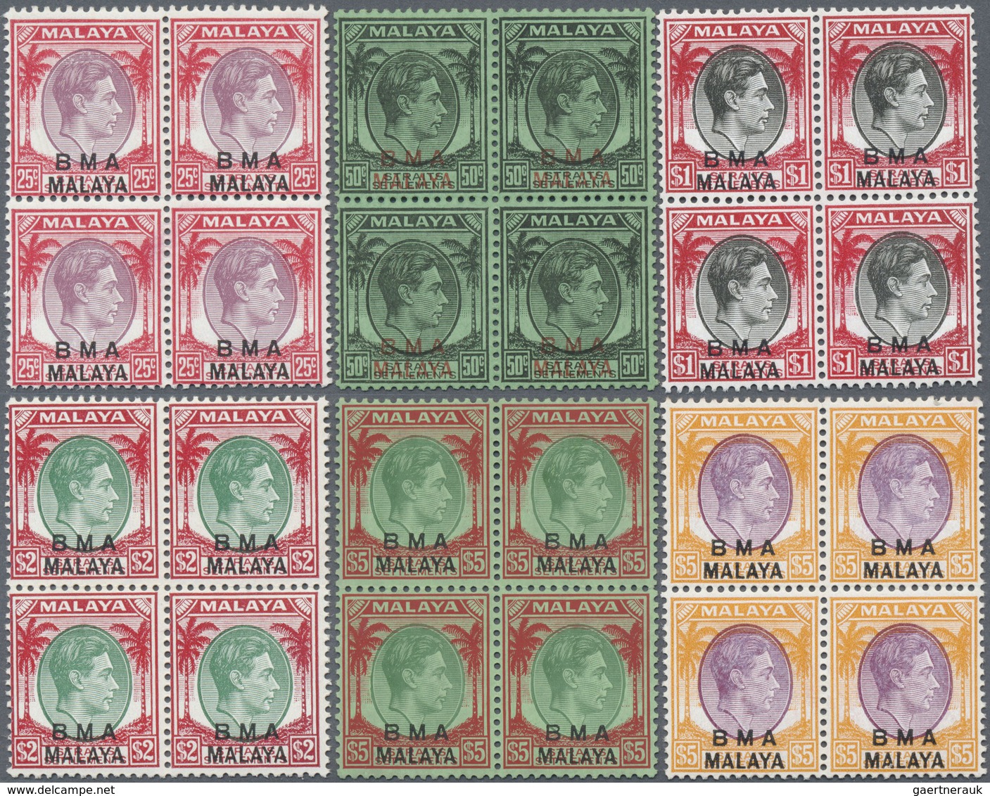 ** Malaiische Staaten - Britische Militärverwaltung: 1945, Straits Settlements KGVI Definitives With Op - Malaya (British Military Administration)