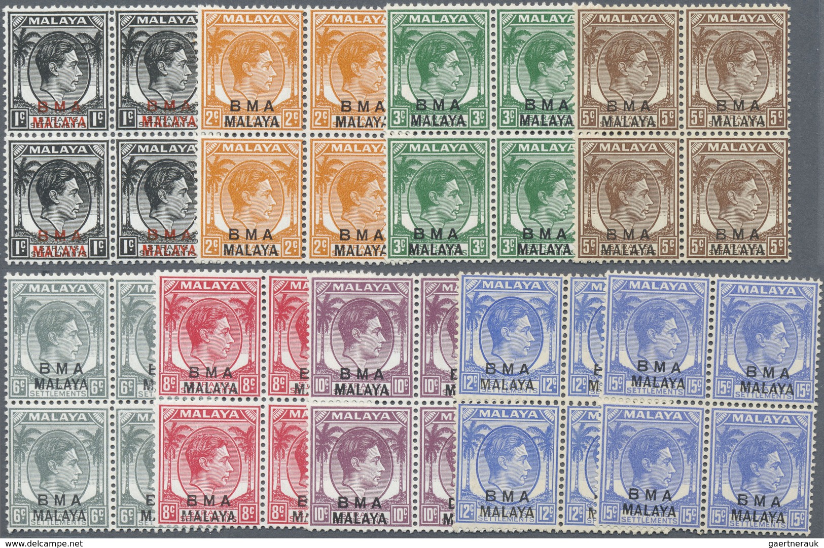 ** Malaiische Staaten - Britische Militärverwaltung: 1945, Straits Settlements KGVI Definitives With Op - Malaya (British Military Administration)