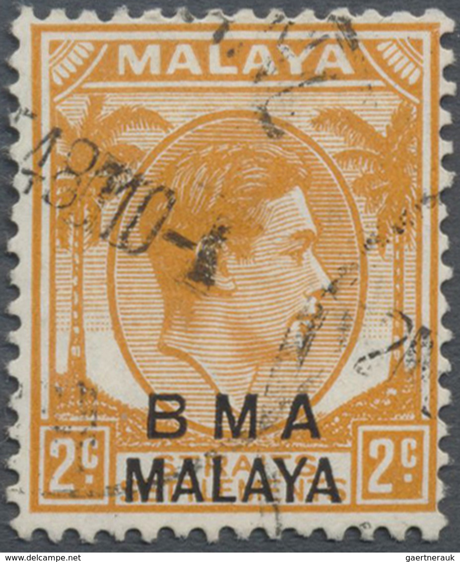 O Malaiische Staaten - Britische Militärverwaltung: 1945-48 KGVI. 2c. Orange, Die II, With Variety "WA - Malaya (British Military Administration)