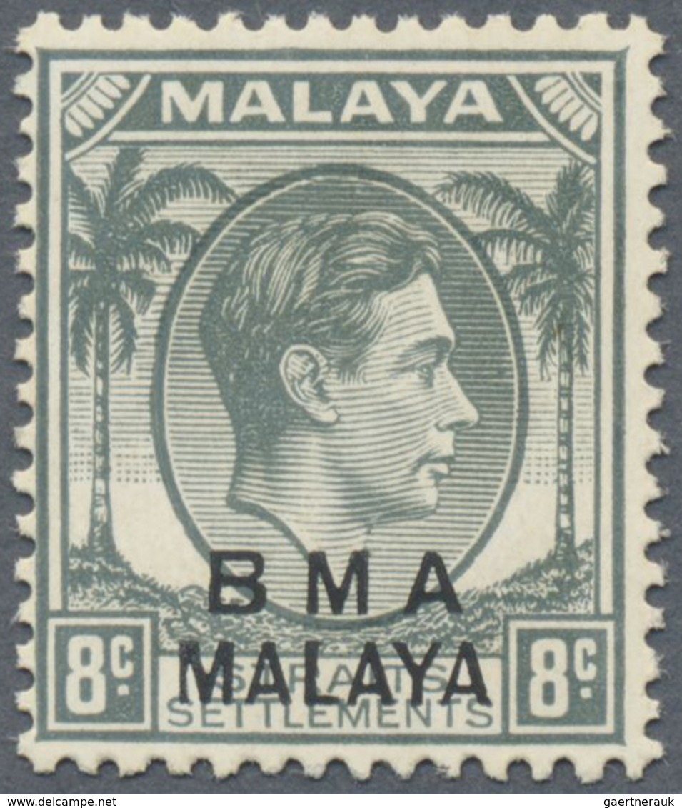 * Malaiische Staaten - Britische Militärverwaltung: 1945, Straits Settlements KGVI 8c. Grey With Opt. - Malaya (British Military Administration)