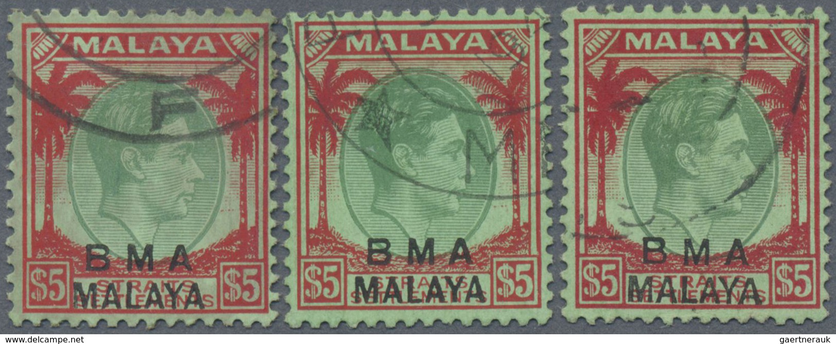 O Malaiische Staaten - Britische Militärverwaltung: 1945, Straits Settlements KGVI $5 Green And Red/em - Malaya (British Military Administration)