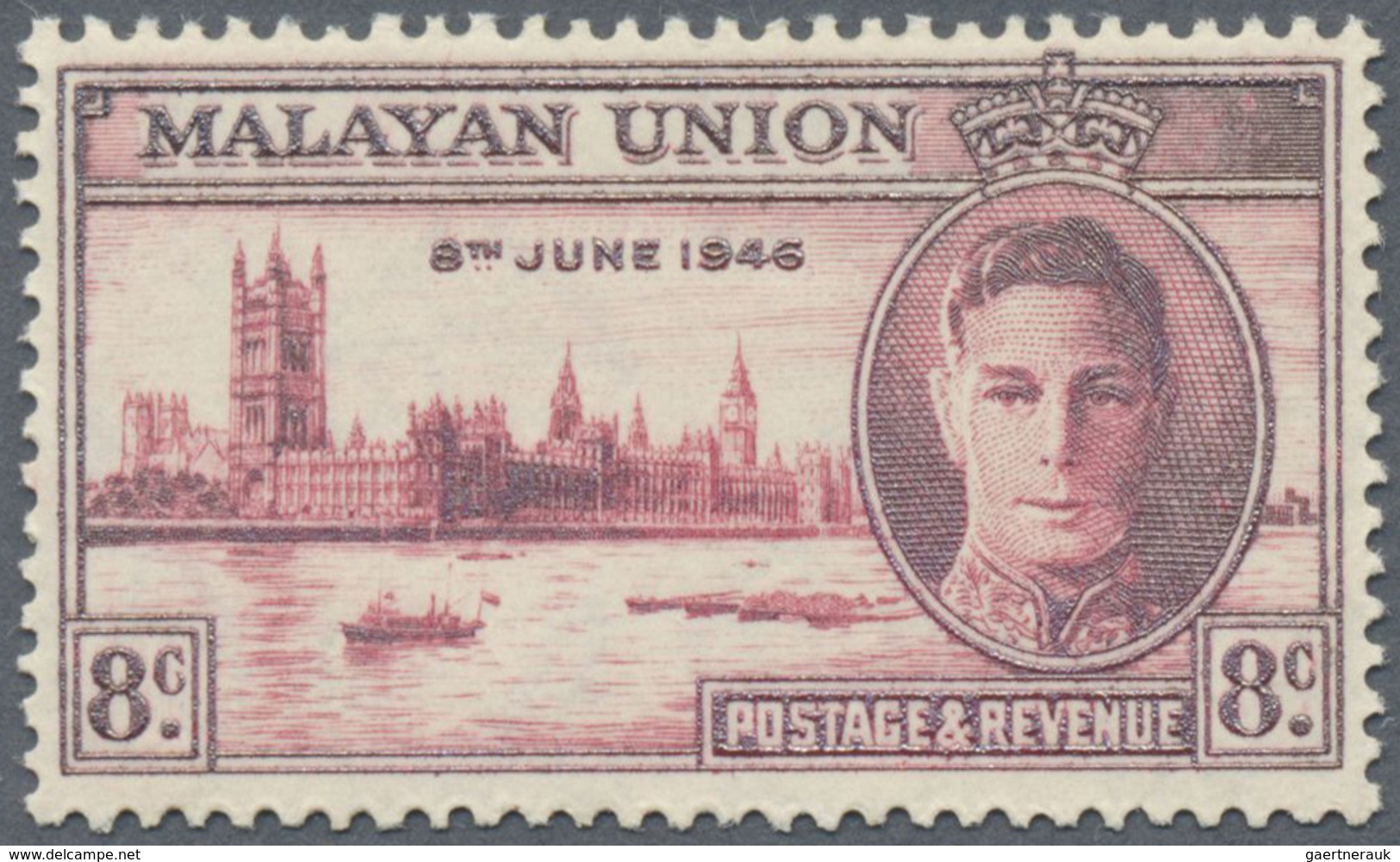 * Malaiische Staaten - Britische Militärverwaltung: 1946, UNISSUED Victory Issue 8c. Carmine (discolou - Malaya (British Military Administration)