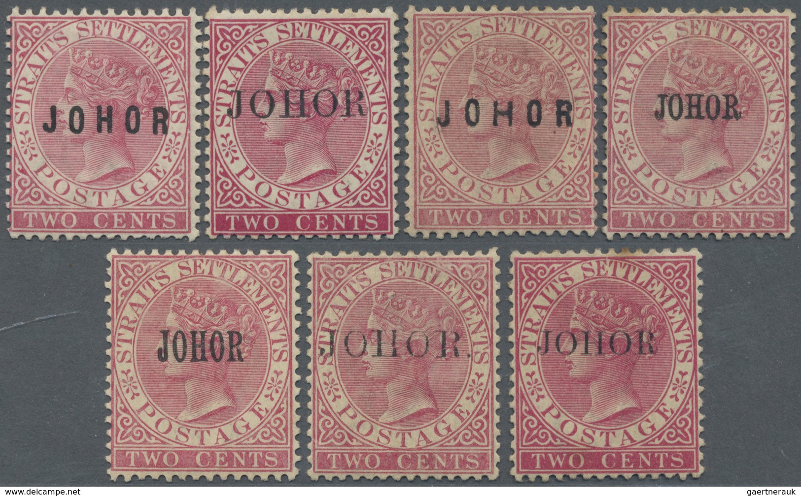 * Malaiische Staaten - Johor: 1884/1890, Straits Settlements QV 2c. Pale Rose With Opt. 'JOHOR' In Sev - Johore