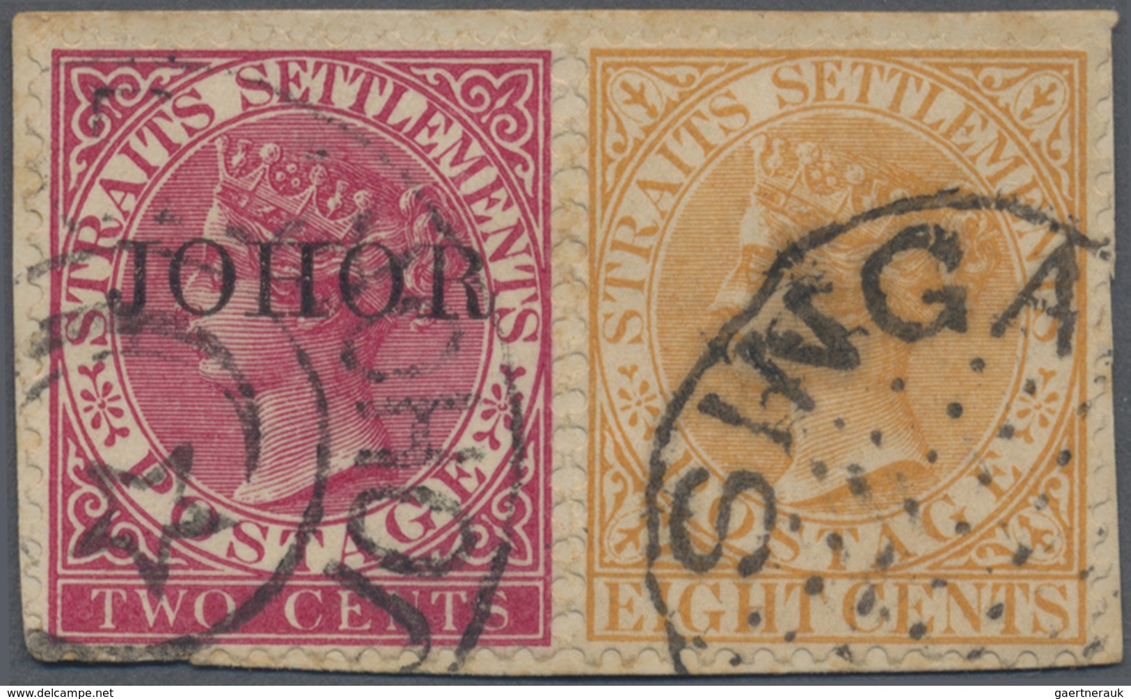 Brfst Malaiische Staaten - Johor: 1891-94 Johore Local Rate 2c.: Small Piece Bearing JOHOR (Type 10) Ovpt. - Johore