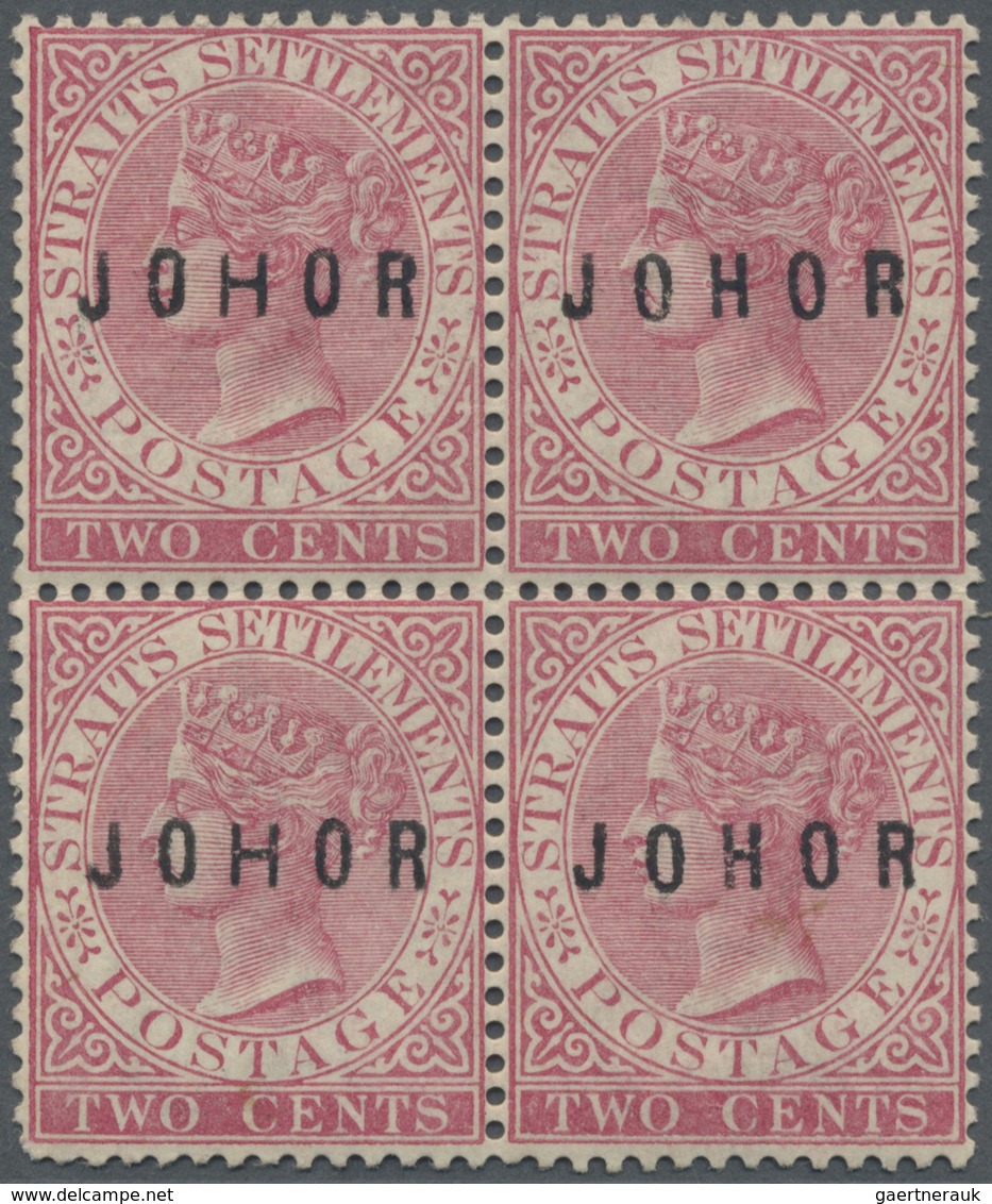 * Malaiische Staaten - Johor: 1884/1885, Straits Settlements QV 2c. Pale Rose With Opt. 'JOHOR' Block - Johore