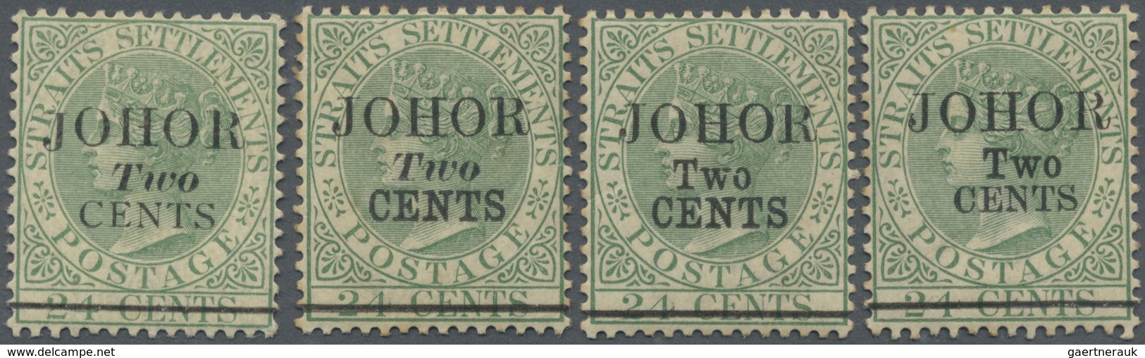 * Malaiische Staaten - Johor: 1891, Straits Settlements QV 24c. Green With Opt. 'JOHOR / Two / CENTS' - Johore