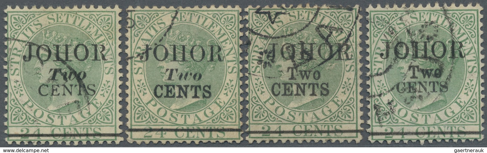 O Malaiische Staaten - Johor: 1891, Straits Settlements QV 24c. Green With Opt. 'JOHOR / Two / CENTS' - Johore