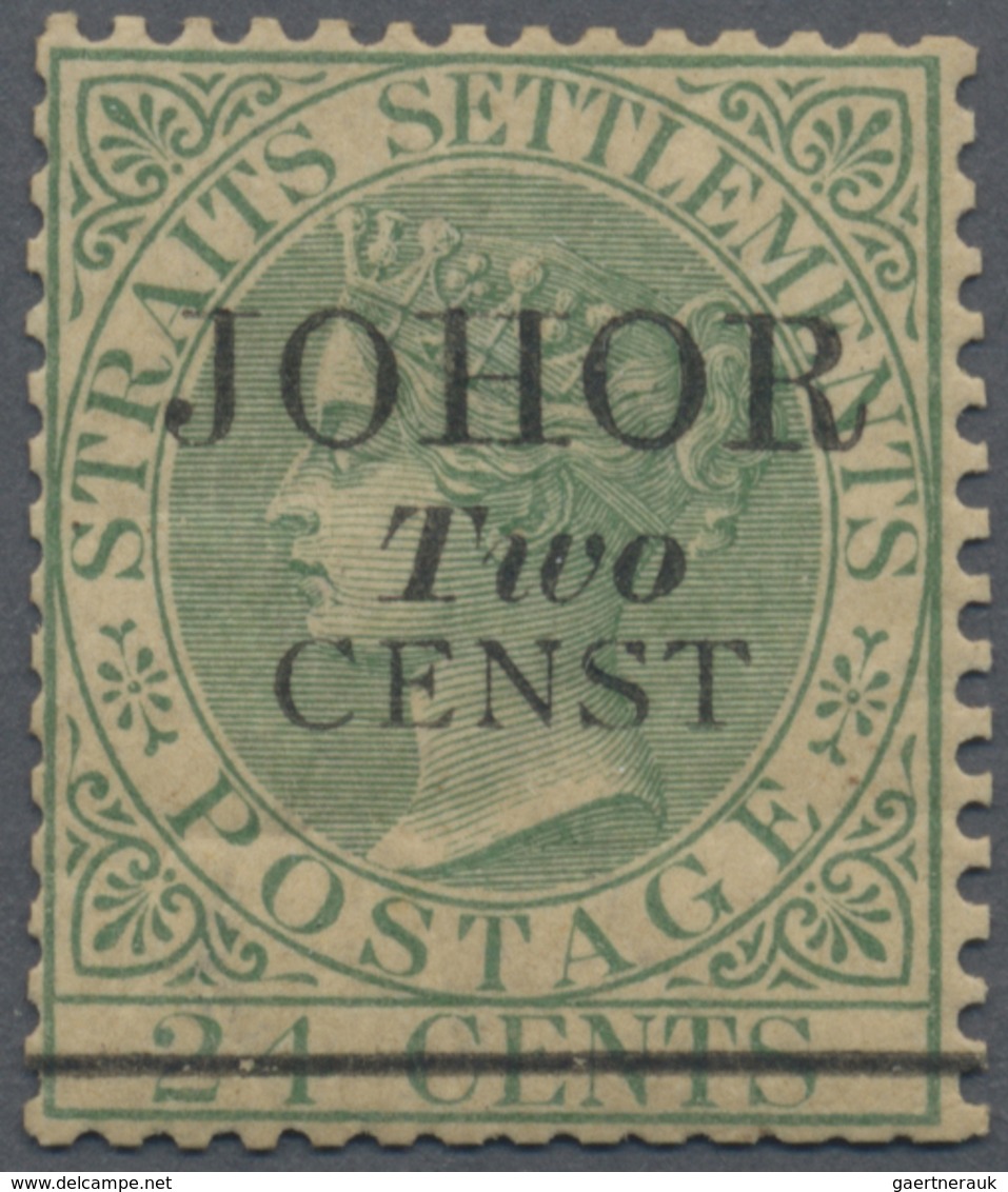 * Malaiische Staaten - Johor: 1891 2c. On 24c. Green, Ovpt. Type 17, Variety "CENST" For "CENTS", Moun - Johore