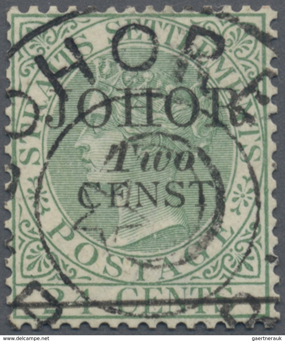 O Malaiische Staaten - Johor: 1891 2c. On 24c. Green, Ovpt. Type 17, Variety "CENST" For "CENTS", Used - Johore