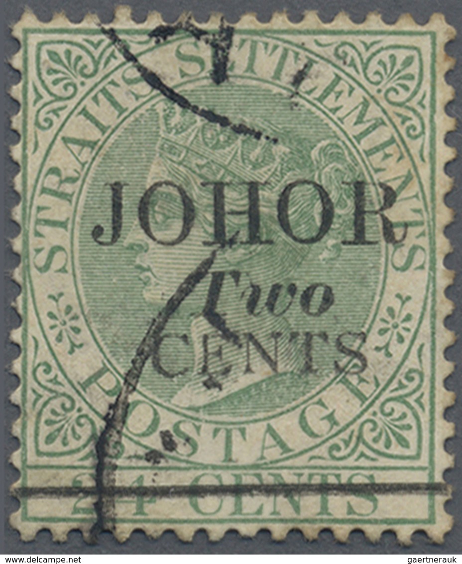 O Malaiische Staaten - Johor: 1891 2c. On 24c. Green, Ovpt. Type 17, Variety "Thin, Narrow J", Used An - Johore