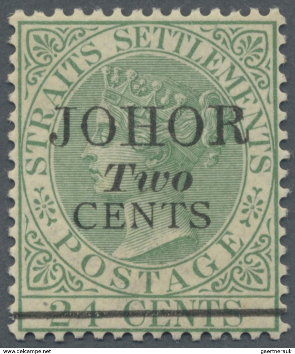 * Malaiische Staaten - Johor: 1891, Straits Settlements QV 24c. Green With Opt. 'JOHOR / Two / CENTS' - Johore