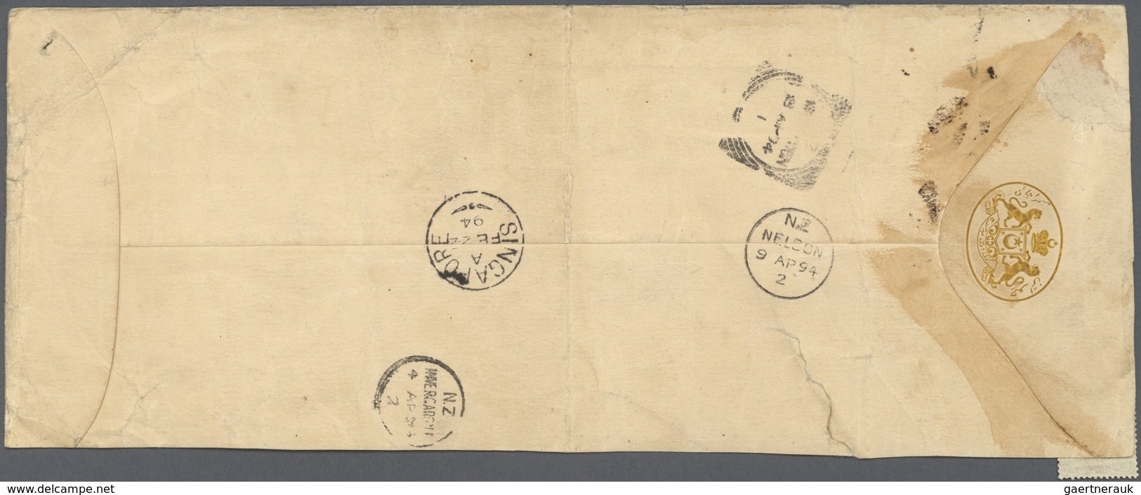 Br Malaiische Staaten - Johor: 1894 Johore-Straits Settlements Combination Cover From Muar To Nelson, N - Johore