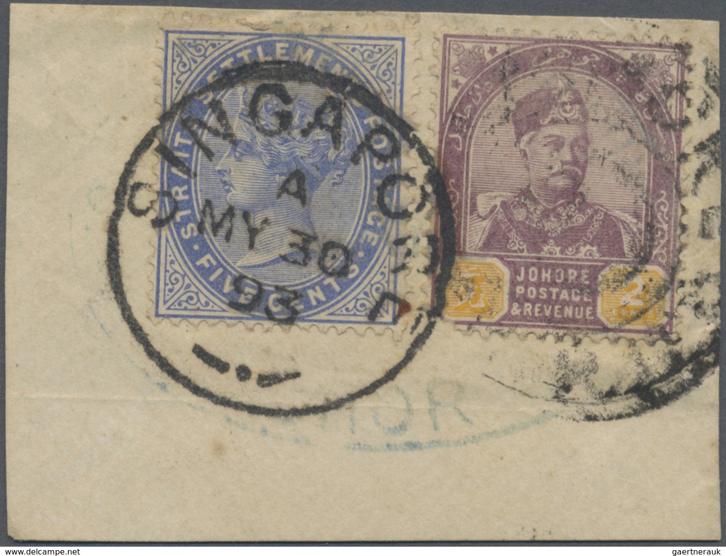 Brfst Malaiische Staaten - Johor: 1893 Small Piece Bearing Johore 1891-94 2c. (local Rate 1891-1894) Tied - Johore