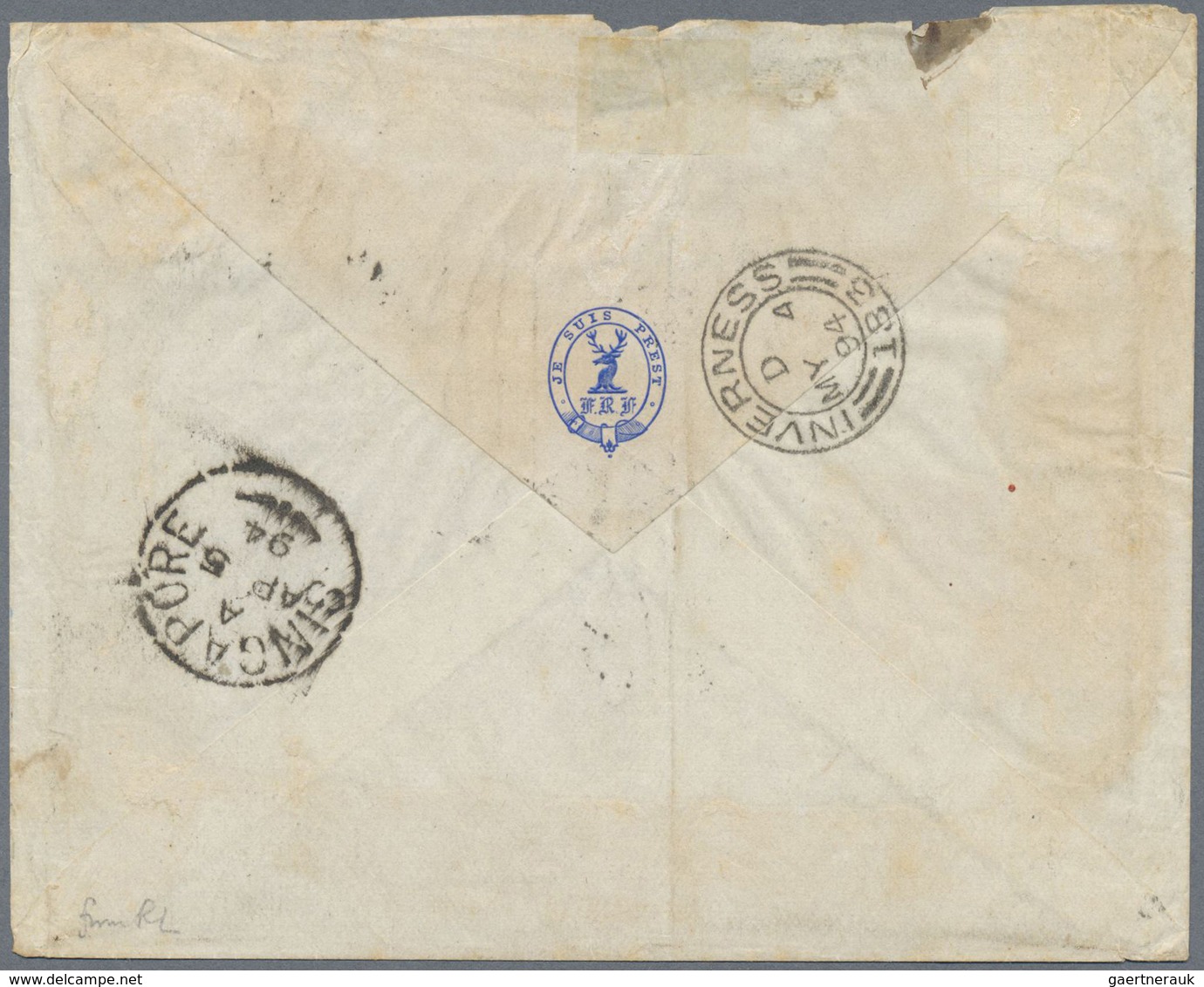 Br Malaiische Staaten - Johor: 1894 Registered Double-weight Cover From Johore Bahru To Inverness, Scot - Johore