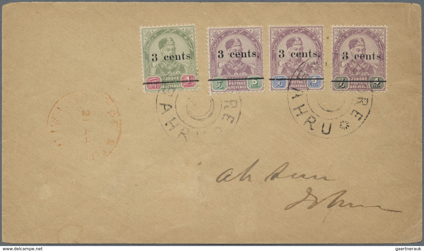 Br Malaiische Staaten - Johor: 1894, Sultan Abu Bakar Complete Surcharges Set Of Four Used On Local Cov - Johore