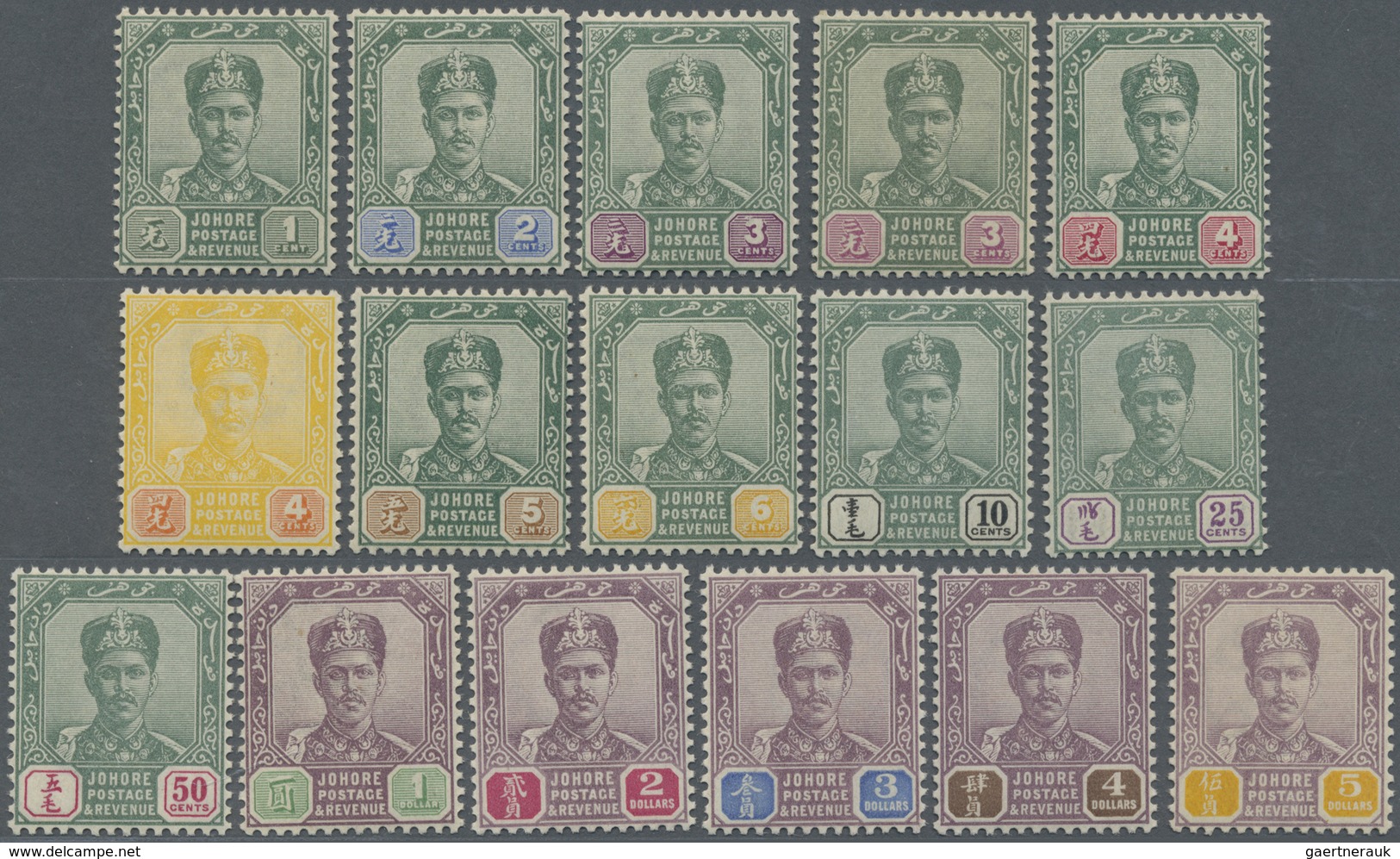 ** Malaiische Staaten - Johor: 1896/1899, Sultan Ibrahim Complete Set Of 16 With Both Shades Of 3c., Mi - Johore