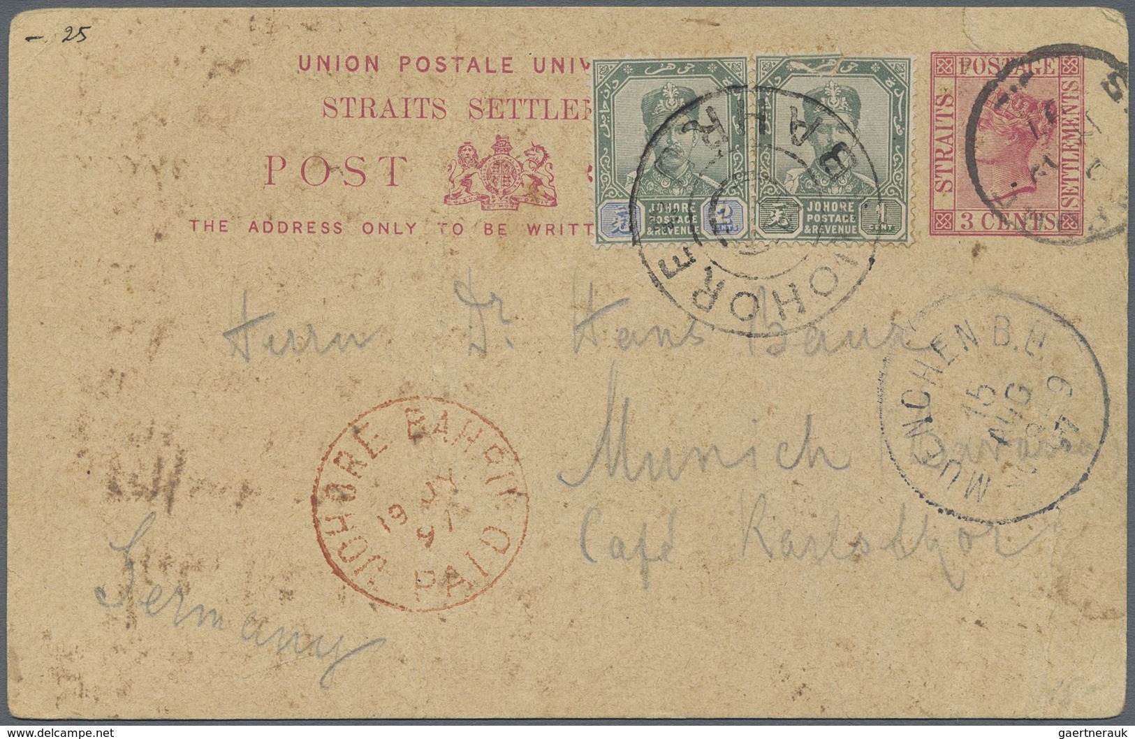 GA Malaiische Staaten - Johor: 1896 Johore 1c. And 2c. Used In Combination With/on Straits Settlements - Johore