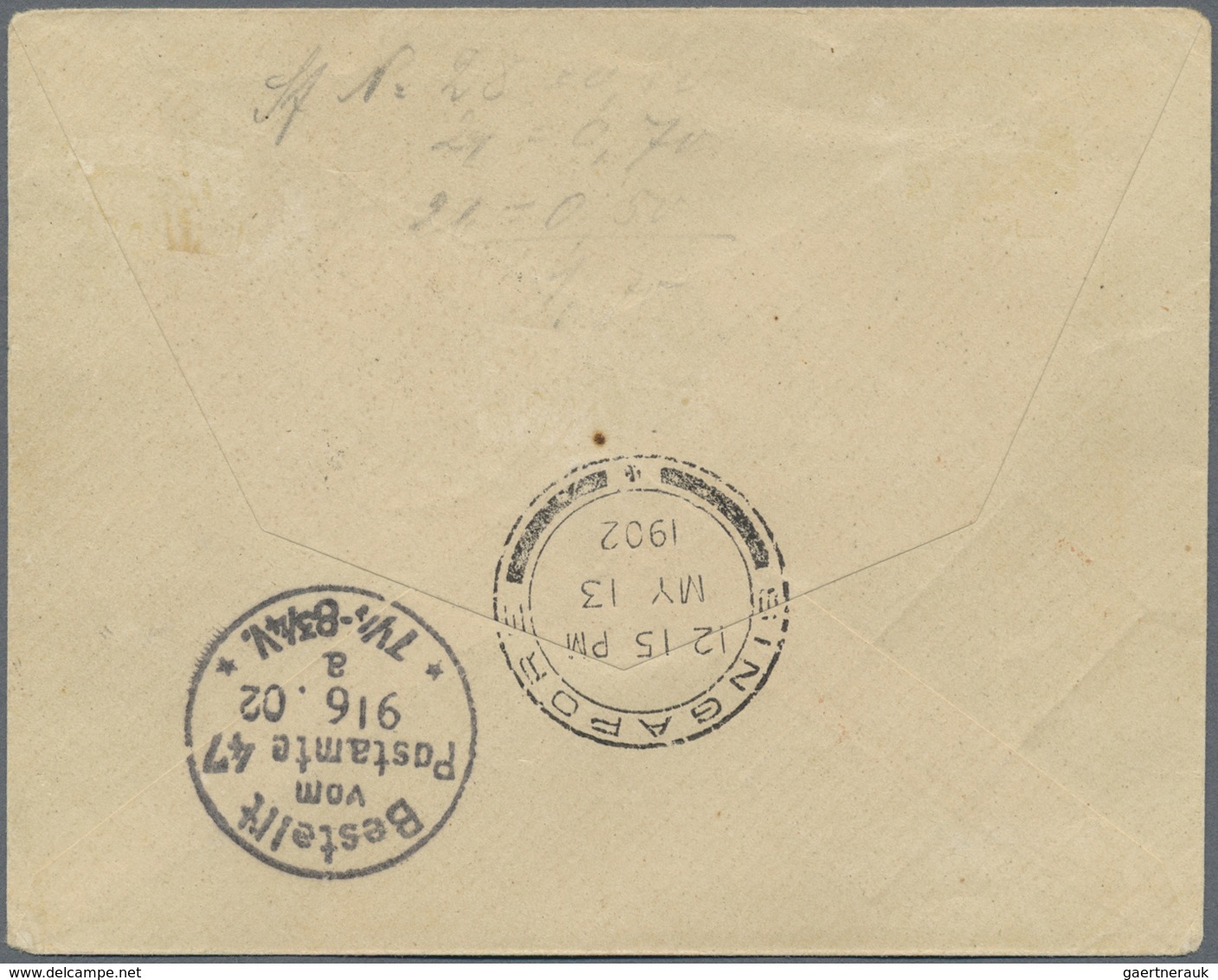 Br Malaiische Staaten - Johor: 1902 Registered Cover To Germany Franked By 1896-99 10c. Green & Black, - Johore