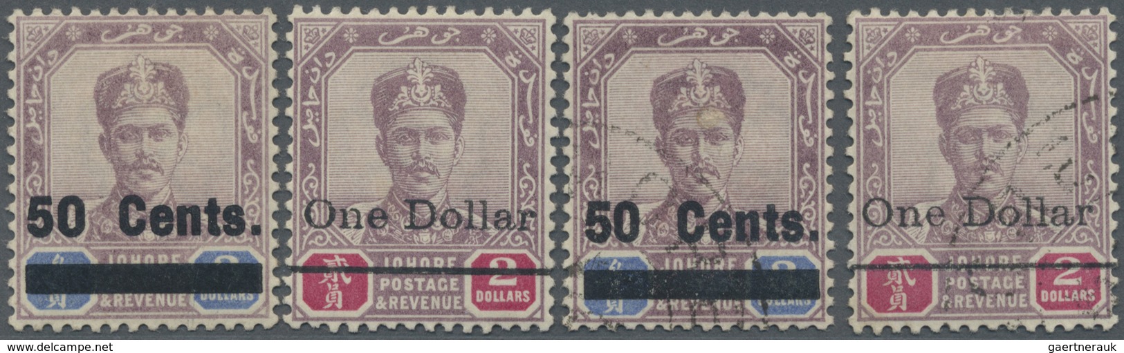 */O Malaiische Staaten - Johor: 1903, Sultan Ibrahim Provisionals 50c. On $3 And $1 On $2 Both Mint Ligh - Johore