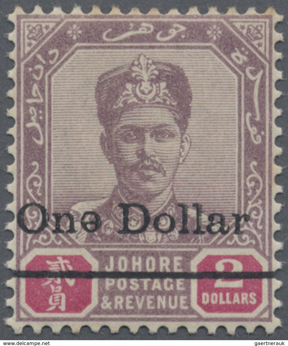 * Malaiische Staaten - Johor: 1903 $1 On $2 Dull Purple & Carmine, Variety "e" Of "One" Inverted (R.7/ - Johore