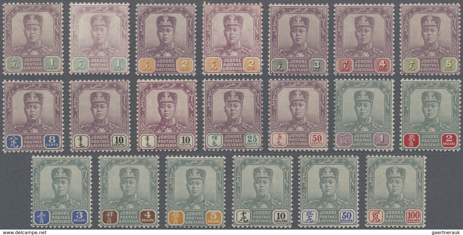 **/* Malaiische Staaten - Johor: 1904-10 Sultan Sir Ibrahim Complete Set Of 17 Up To $100 Plus Three Valu - Johore