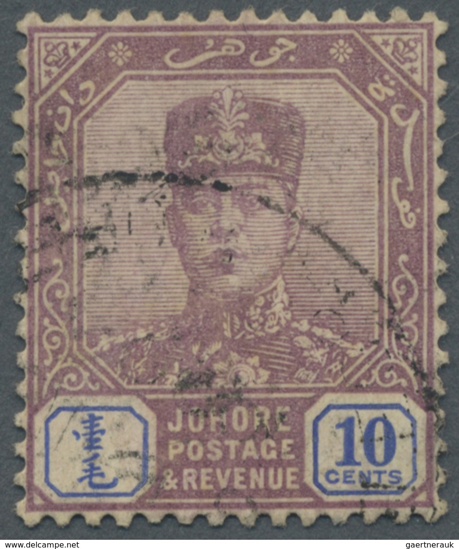 O Malaiische Staaten - Johor: 1922-41 10c. Dull Purple & Blue, Wmk Mult Script CA INVERTED, Used And C - Johore